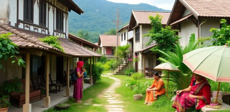 Gambar kehidupan desa tradisional dengan budaya lokal.