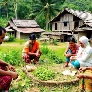 Masyarakat desa bekerja sama dalam proyek inovatif.